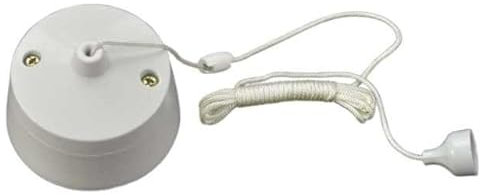 DOMIRA Bathroom Pull Cord Switch – 250V~ 10AX, IP20, CE Certified | Ceiling Pull Switch for Lights, White Pull Cord Switch for Bathroom & Ceiling Light Fittings (1 Pack)