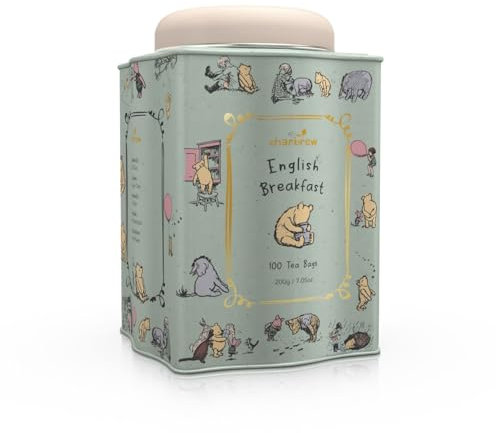 Charbrew Winnie English Breakfast Metal Tea Tin Caddy Gift – 100 Teabags Black Tea Blend