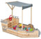 IDMarket - Sandkasten World aus Holz, Piratenschiff, mit Sitzbank und grauem Dach