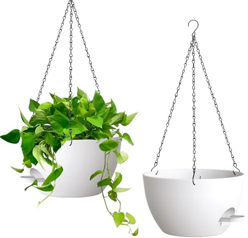 Homeuouz 25 cm, set da 2 vasi da fiori autoirriganti, da appendere per interni ed esterni, con drenaggio, per balcone, soggiorno, cucina, bianco