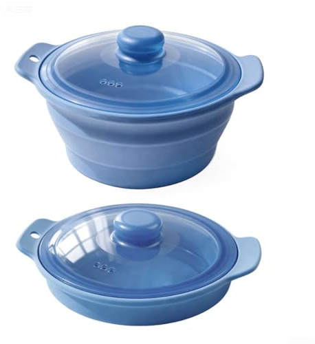 Panier vapeur compact en silicone pour micro-ondes pour petits ménages, dortoirs et cuisines de camping-car, facile à ranger et à transporter (bleu foncé)