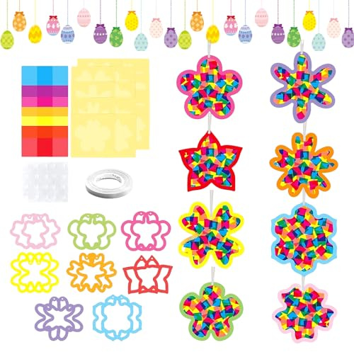MMDOCO 16 piezas de manualidades primavera niños flores ventana cuadros DIY ventana manualidades manualidades decoración primavera juego de manualidades 4 colores confeti