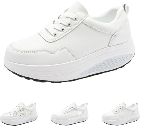 Andningsbar nät snörning med snörning med rutnät och underdel gymnastikskor vita sneakers | Lätta halkfria promenadskor, ledig ortopedisk sjuksköterska, bred passform kilskor skor