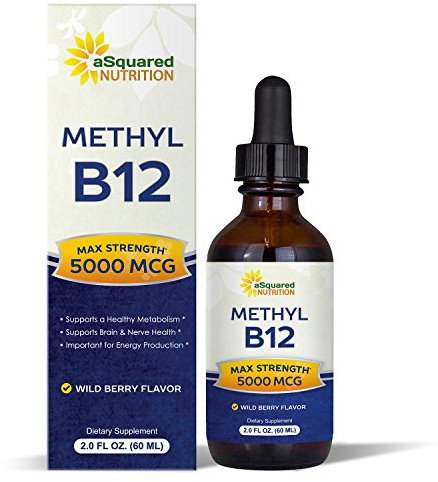 aSquared Nutrition Vitamin B12 Sublingual Liquid Drops - 5000 MCG Supplement with Methylcobalamin (Methyl B-12) - Max Absorption B 12 to Increase Energy - Vegan Friendly - 2 fl oz