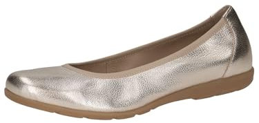 CAPRICE Damen Ballerinas aus Leder Flach, Metallisch (Platin Metal.), 40 EU