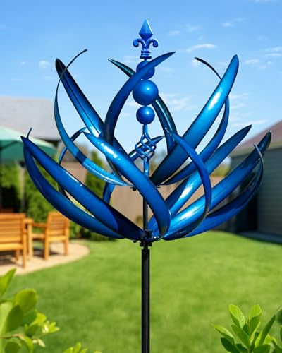 Cyan Oasis 91 inch Wind Spinners Outdoor - Extra Large Outdoor Metal Wind Sculptures Spinners with Stake, Windmills for The Yard Garden, Yard Art Garden Lawn Decor - Blue (27 W x 91 H)