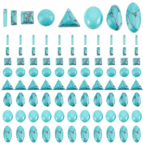 PH PandaHall Syntetisk turkos sten cabochoner, 96 st 8 former blå textur ädelsten plattor kolumn fyrkantig pärla halvrund sten cabochon kakel för armband halsband örhängen cameo smyckestillverkning