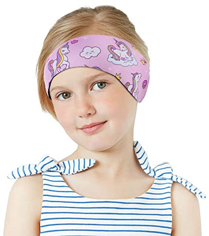 MoKo Schwimmen Stirnband, Neopren Schwimmband Ohrenband Wasserdichtes Kopfband Haarband mit Hohe Elastizität und Klettverschluss Ohrenschutz Band für Kinder Alter 1-2, S Größe - (B) Rosa