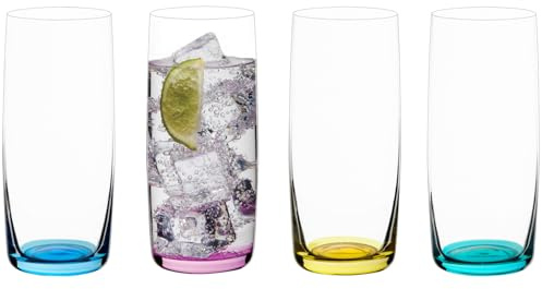 Anton Studio Designs Gala Handgjorda Highball-glas för cocktails, vatten eller smoothies - 350 ml - Flerfärgad - Set med 4 eleganta dricksglas