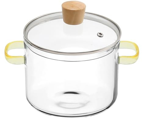 CADUFUELLY Transparent Glass Clear Heat Resistant Cooking Pot with Lid Soup Porridge Pot Glass Cookware Soup Bowl for Kitchen