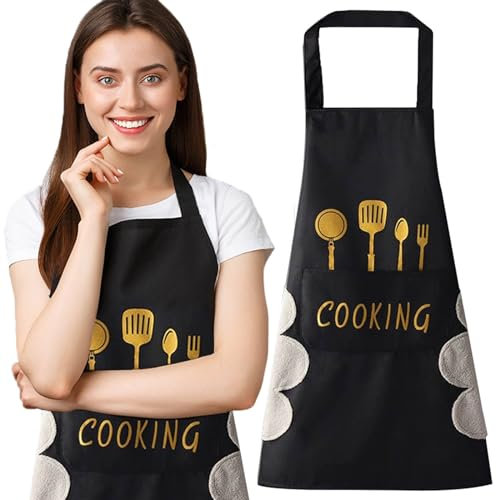 KWQINX Aprons for Women with Pockets - Cooking & Baking Aprons (Black)