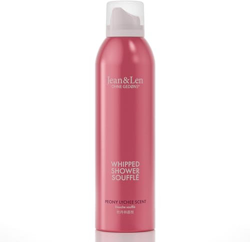 Jean & Len Shower Soufflé Peony & Lychee, con olio di mandorle, jojoba e babussa, per una profumata esperienza di pulizia, doccia schiuma, senza parabeni e siliconi, vegan, 200 ml
