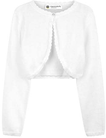 BlackButterfly Chicas Manga Larga Brillante Bolero Niñas Cárdigan (Blanco - Chispa holográfica, 13-14 Años)