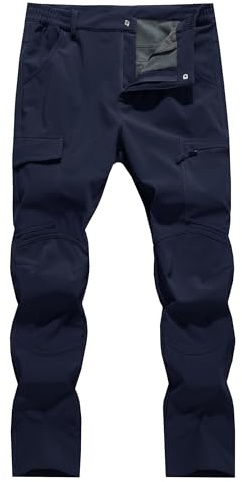 WENRONSTA Men's Snow Ski Hiking Pants Winter Fleece Lined Softshell Outdoor Waterproof Insulated Cargo Work Pants Navy XS