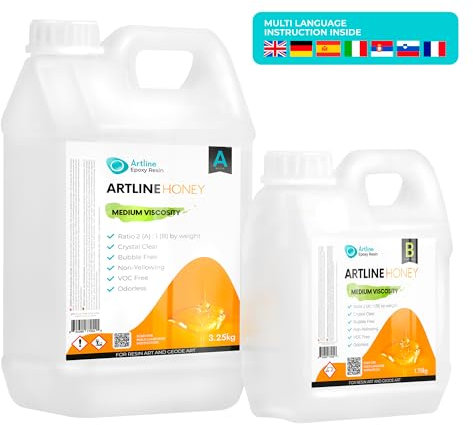 Epoxidharz 2:1 Set - 2K Epoxidharz mit Härter - Glasklar, Geruchsarm - Gießharz für Holz, Schmuck, Formenbau (Mittlere Viskosität, 5 kg)