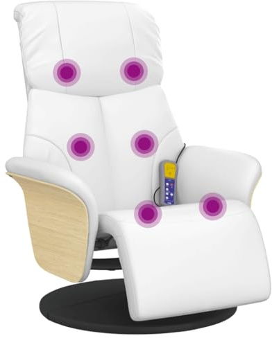 vidaXL Fauteuil Inclinable de Massage Repose-Pieds, Siège avec Accoudoirs, Chaise de Relaxation avec Dossier, Meuble de Salon, Moderne, Blanc Similicuir