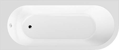 Balterley 1700 x 725mm J Shape Shower Bath with Legs, Panels & Overflow, Single Ended Left Hand Back to Wall Gloss White Soaking Shower Bath, Acrylic Baths for Bathrooms, Adjustable Leg Set (White)