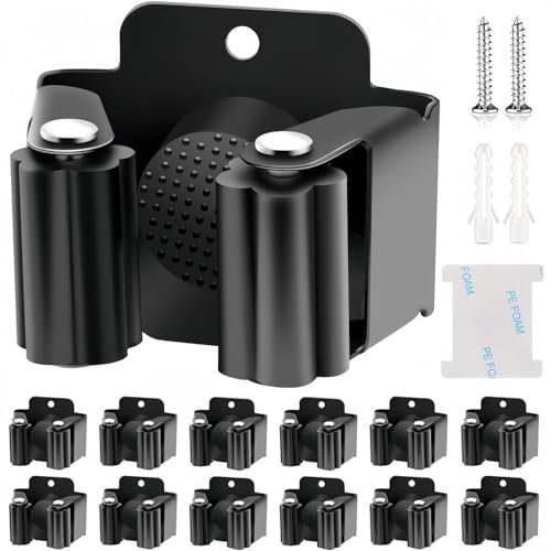 KAHEIGN 12 Pièces Accroche à Balai en Acier Inoxydable, Fixation Murale Porte à Outils Robuste Support avec Engrenage en Silicone Antidérapant pour Cuisine Salle De Bain Placard Jardin Garage