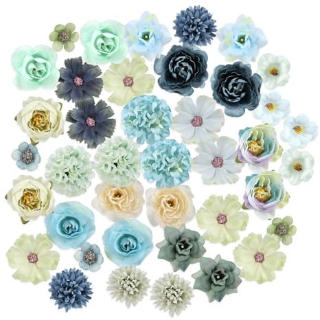 RISF 40 Stück Kunstblumen Zum Basteln, 2,5cm~5cm Blumen Deko, Blaue Farbe Kunstblumen Wie Echt, Kunstblumen Blumenköpfe Können für Haarschmuck, Kleidung