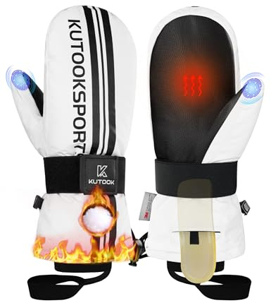 KUTOOK Guantes de Esquí Invierno Térmicos Deportivos Mujer Hombre Impermeable Térmico Impermeables Pantalla Táctil para Esquí Snowboard Patinaje sobre Hielo Senderismo Blanco,XL