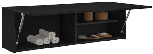 Homgoday - Armadietto da bagno a parete, armadio a muro sospeso, armadio a muro per medicina, armadio a muro per bagno, da montare a parete, mensola nera 100 x 25 x 30 cm