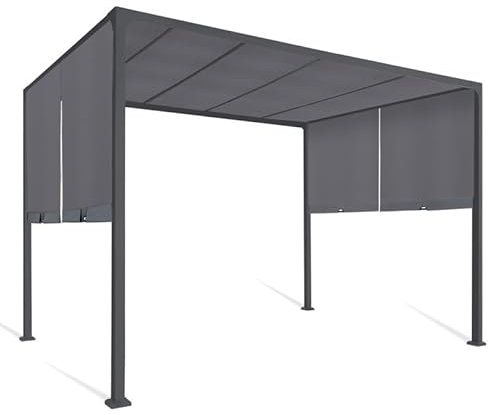 IDMarket - Pergola coulissante 2 pans 3x3 M belvédère de Jardin Toile Gris Anthracite