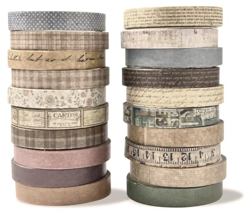 20 Rollen Washi-Tape | Scrapbook-Tape | Washi-Tape für Scrapbooking | Dekoratives Klebeband | Scrapbook-Zubehör | Scrapbooking-Zubehör | Farbiges Masking Tape zum Verpacken von Tagebüchern (Vintage)