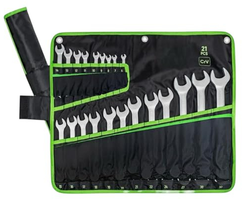 topolenashop Set di 21 chiavi combinate fisse e a stella serie chiavi inglese di manovra in acciaio al cromomo vanadio da 6 a 32 in comodo astuccio di stoffa19101121
