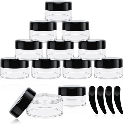 Zikenis 12 Stück Döschen, 20ml Leere Cremedosen zum Befüllen, Transparent Plastik Reise Kosmetikbehälter mit Deckel und 4 Spatel, für Creme, Lotion, Lippenbalsam, DIY-Schönheitsprodukte
