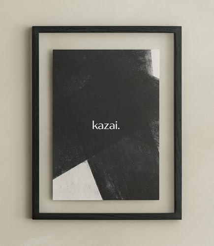 KAZAI. Fotoram 'Toke' | A4 / 20x30 | Design träram från Berlin | Med passepartout och dubbelt glas | Trädekoration | Ek, svart