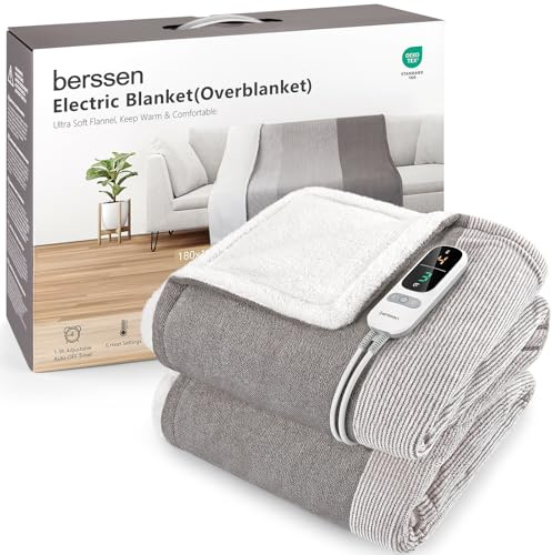 berssen Manta Eléctrica 180x160CM - 6 Temperaturas - Timer 9 - Protección contra Sobrecalentamiento, Manta Térmica Apagado Automático, Lavable a Máquina - Triple Combinación Colores