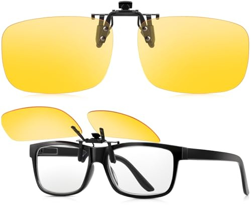 gesruny ㅤ Clip On Night Driving Glasses-Anti Glare for Men Women-Polarized HD Vision-UV400-Day Night Use-Suitable for Driving,Fishing,Skiing,Runing,Cycling-Fit all glasses(60 * 40mm)