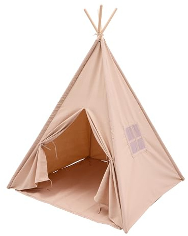 Sunny Vera Tente Tipi Chambre Enfant, Sandy Beige | Coton Naturel | Tente de Jeu avec Tapis de Sol Inclus | Dimensions 110 x 110 x 160 cm | A partir de 3 Ans