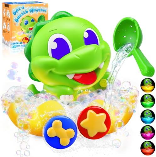Giochi Bagnetto Neonato 1-3 Anni, Dinosauro Generatore di Bolle di Sapone con Colori di Luce, Giocattoli Vasca da Bagno per 6-12 Mesi Bambini, Giochi Piscina Compleanno Natale Regali 1 2 3 Anni