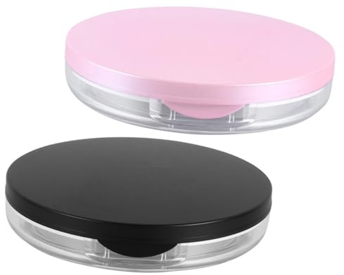 VILLCASE Boîte à Poudre Compacte avec Houppette 5g, Plastique Solide, Portable et Ventilée, pour Femmes et Voyage, Lot de 2 Sets de (Rose et Noir