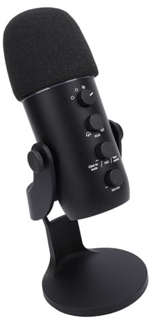 BONKZEBU Spelmikrofon, USB PC-kondensatormikrofon med Quick Mute-funktion Färgglatt Omgivande Ljus, PC-mikrofon med Hifi-chip, USB-mikrofon med Justerbar Förstärkning, Kondensormikrofon (Svart)