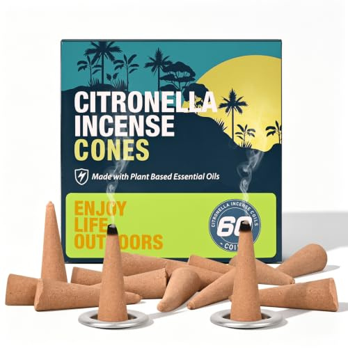 Citronella Incense Cones – 60 Count Citronella Cones Outdoor, Suitable for Patio, Garden, Camping(2 Metal Dishes)