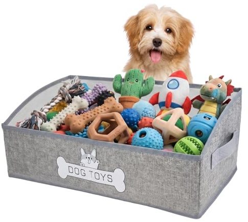 RFYTDCF Dog Toy Basket Large, 50x28x20cm Dog Toy Box with Handle Foldable Fabric Toys Storage for Organizing Pet Toys Blankets Leashes Food Pet Clothes Shoes and Accessories (Grey)