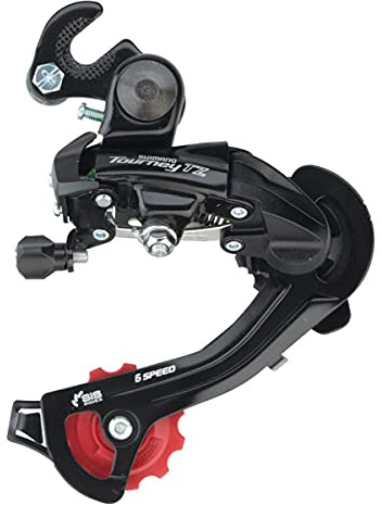 SHIMANO Tourney TZ500 - Deragliatore posteriore a gabbia lunga 6/7 velocità, con gancio per telaio