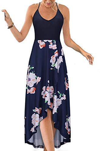 KILIG Robe d'été Longue à col en V pour Femme Robe asymétrique à Fleurs Maxi Robe décontractée