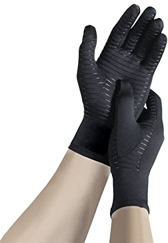 Copper Fit Guardwell Gloves Full Finger Hand Protection, Small/Medium, Black
