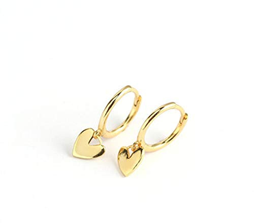 Cute Heart Love Dangle Drop Cartilage Small Huggie Hoop Earrings For Women Girls S925 Sterling Silver Charm Dangling Cuff Sleeper Hoops Dainty Jewelry Gifts for Her Valentine's Day Gifts (Gold)