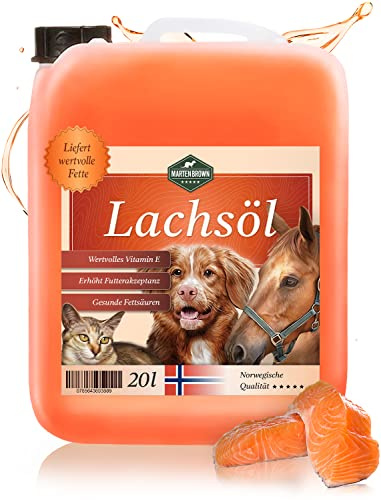 Martenbrown® 20 litri di olio di salmone norvegese premium per cani, cavalli e gatti | olio di pesce in tanica | per cibo secco, cibo in scatola o come olio di barf