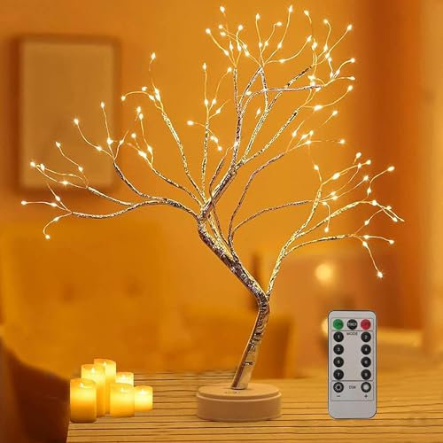 Lecone LED Lichterbaum, Bonsai Baum Licht Warmweiß Verstellbare Äste, 108 LED Baum Lampe Dekobaum Belichtet Baumbeleuchtung Innen Deko,USB/Batteriebetrieben