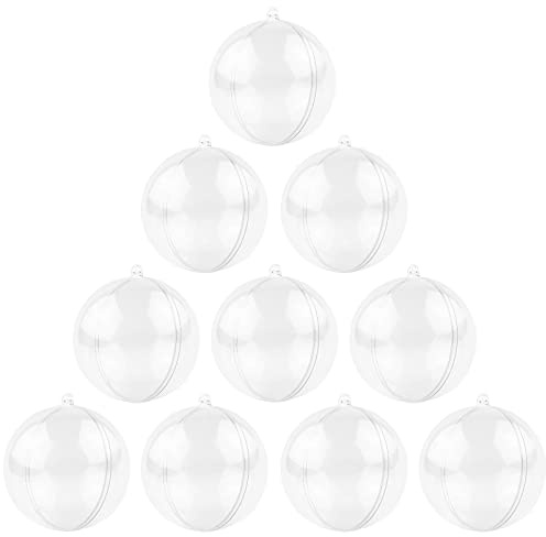 MIKAILE 10 Pezzi Palline di Natale Trasparenti 10cm, Plastica Palle di Natale Riempibile, Palline Natalizie Apribili per Albero di Natale