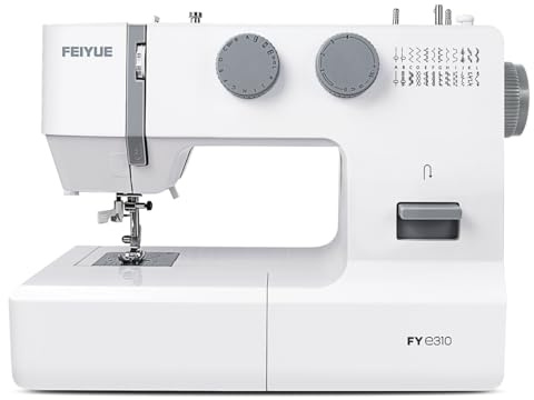 Feiyue FYe310 Full Size Sewing Machine with Foot Pedal, 105 Stitch Applications, Controllable Pedal Speed, Powerful Servo Motor, Great for Beginners (White)