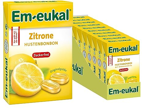 Em-eukal Hustenbonbons Minis Zitrone, Zuckerfrei mit Vitamin C, 10x50g