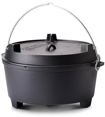 Grillfürst Dutch Oven ca. 28 Liter - stabil stehender Feuertopf durch speziell entwickelte T-Füße, hitzebeständiger Gusseisen Topf, Deckel als Pfanne nutzbar, DO 28