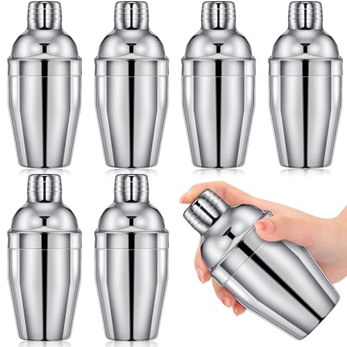 Nitial 6 Pcs Bar Cocktail Shaker Professional Stainless Steel Martini Drink Mixer with Built-in Strainer for Bartending No Leaks Boston Shaker for Bar Party Drink Mixing Tool(8 oz,Silver)