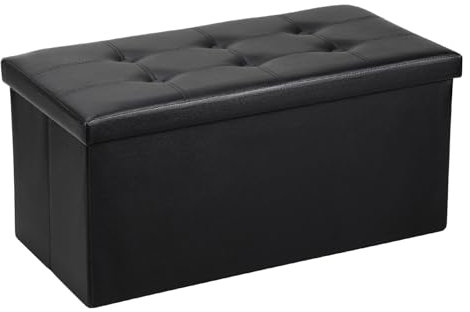 Izrielar Sitzhocker Sitzbank mit Stauraum, Faltbar Aufbewahrungsbox PVC-Leder Wohnzimmer Polsterhocker Sitzbox bis 150kg(76x38x38cm, Schwarz)